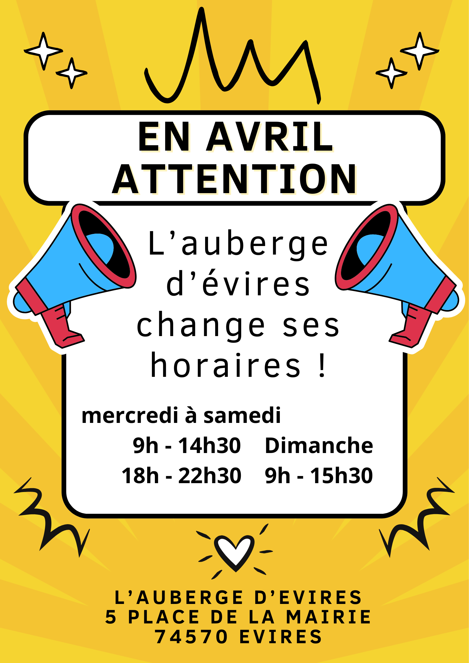 nouveaux horaires auberge d'évires